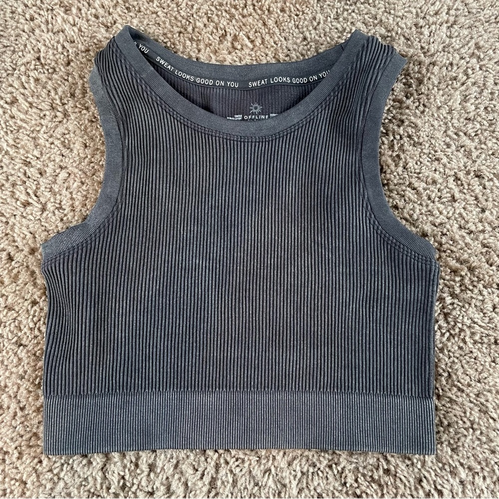 Aerie charcoal ribbed workout top